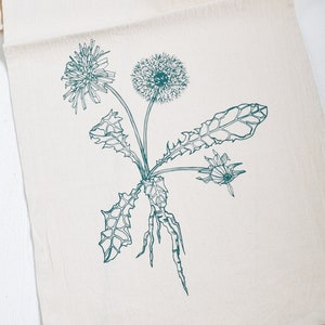 Dandelion Tea Towel - Organic Cotton - Flower Print - Screen Printed - Unpaper Towel - Eco Friendly Kitchen Towels - Flour Sack Towel Green