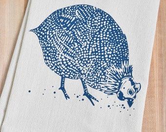 Guinea Hen Cloth Napkins - Organic Cotton - Set of 4 - Bird Print - Handmade - Eco - Screen Printed - Tablescape - Tabletop Decor - Navy