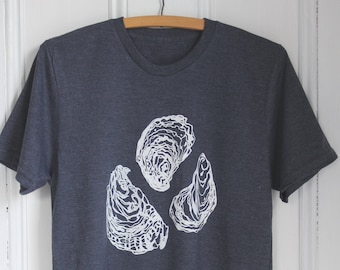 Mens Oyster T-Shirt: Hand Screen Printed Organic Tri-Blend Tee