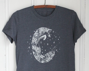 Womens Fox T Shirt - Organic - Celestial Fox Tee - Tri-Blend - Fox Print - Women's T-Shirts