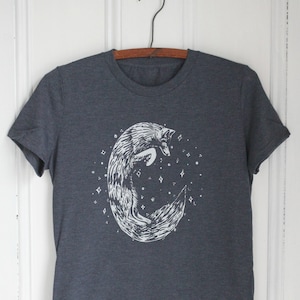 Celestial Fox T-Shirt: Organic Tri-Blend Tee, Hand-Printed Design