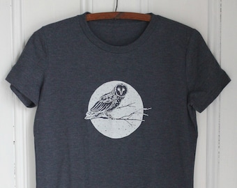 Womens Owl T Shirt - Organic - Owl Tee - Tri-Blend - Bird Print - Women's T-Shirts