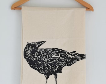 Crow Tea Towel - Organic Cotton - Flour Sack Towel - Screen Printed - Unpaper Towel - Kitchen Towels - Black Raven - Farmhouse Kitchen Decor