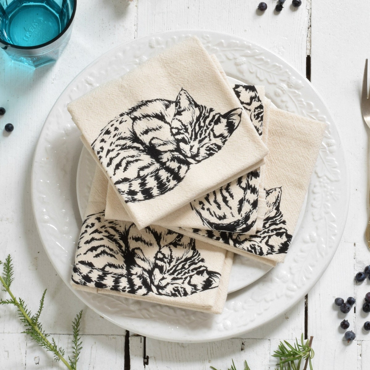 Sleeping Kitty Napkins Set of 4
