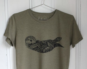 Otter Tee: Hand Screen Printed Organic Tri-Blend Women's T-Shirt