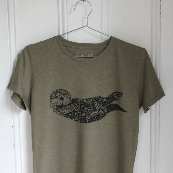 Womens T Shirt - Organic - Otter Tee - Tri-Blend - Hand Screen Printed - Women's T-Shirts - Eco Fashion - Slow Fashion