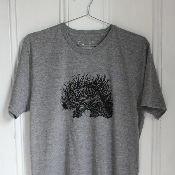 Womens T Shirt - Organic - Porcupine Tee - Tri-Blend - Hand Screen Printed - Women's T-Shirts - Eco Fashion - Slow Fashion