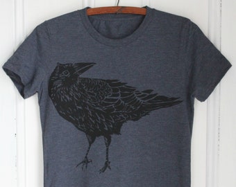 Womens Crow T Shirt - Organic - Recycled Fabric - Super Soft - Crows - Tri-Blend - Raven Print - Women's T-Shirts - Dark Blue - Bird T-Shirt