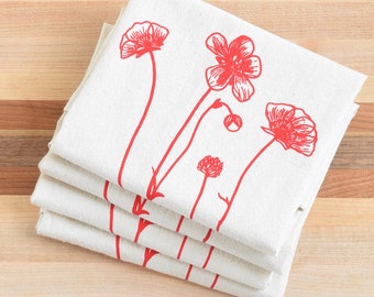 Dainty Flower Print Napkins - Set of 4 - Organic Cotton - Tablescape - Cloth Napkins  - Eco Friendly - Tabletop Decor - Poppy Print - Floral