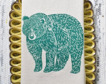 Bear Napkins  Set of 4   100% Organic Cotton  Green Grizzly Print  Woodland Kitchen