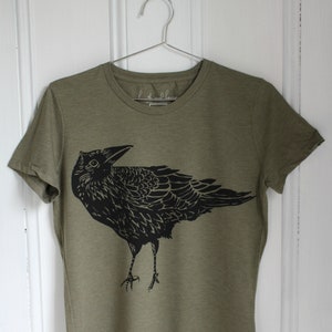 Womens T Shirt - Organic - Crow Tee - Tri-Blend - Raven Print - Women's T-Shirts - Eco Fashion - Slow Fashion - Bird T-shirt - Super Soft