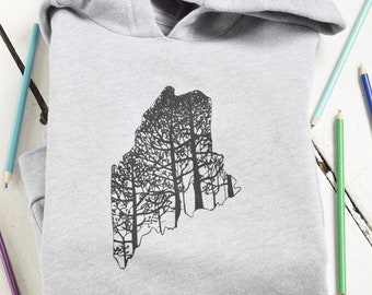 Kids Maine Hoodie: State of Maine Tree Print - Youth Pullover