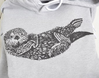 Otter Print Hoodie: Unisex Fleece Pullover Sweatshirt