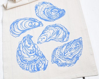 Tea Towel - Oyster Shells - Organic Cotton - Screen Printed - Flour Sack Towel - Eco Friendly Kitchen Towels - Unpaper Towels - Nautical