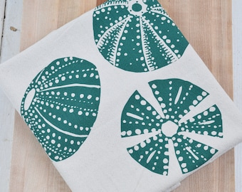 Organic Cotton Tea Towel - Sea Urchin Print - Screen Printed - Flour Sack - Eco Friendly - Kitchen Decor - Hostess Gift - Bar - Nautical