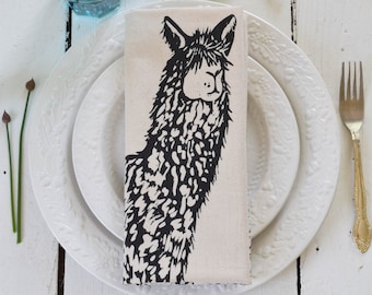 Llama Tea Towel - Organic Cotton - Flour Sack Kitchen towel - Farmhouse Decor - Llama Gifts - Eco Friendly Decor - Unpaper Towels - Animals