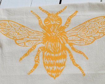 Honeybee Tea Towel - Organic Cotton - Yellow - Flour Sack Kitchen towel - Farmhouse Decor - Bee - Eco Friendly - Unpaper Towels - Honey Bee