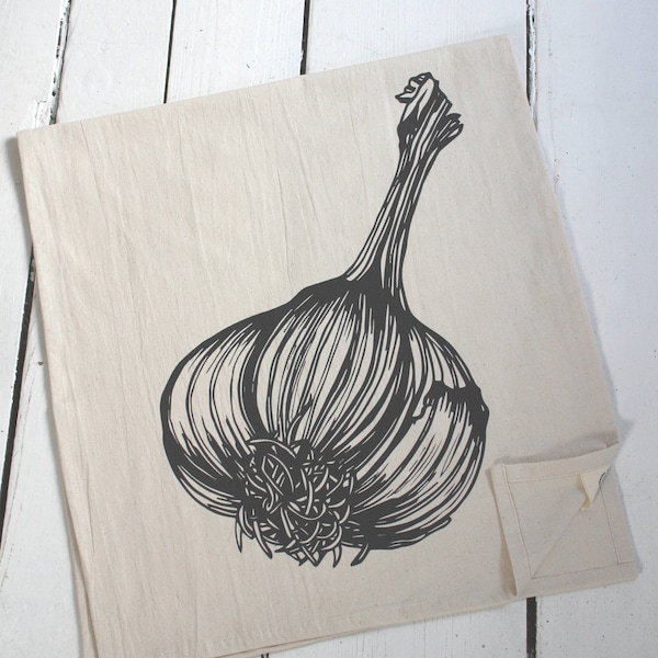 Garlic Bulb Tea Towel - Organic Cotton - Eco Friendly - Flour Sack Kitchen Towel - Botanical Print - Tea Towels Flour Sack - Screen Printed