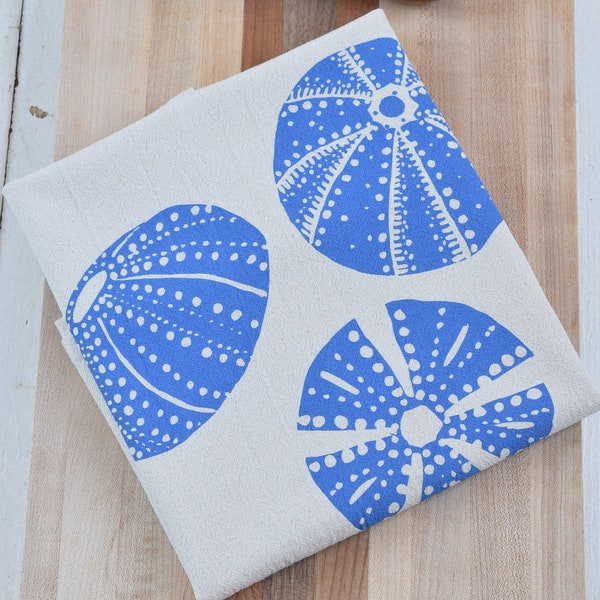 Organic Cotton Tea Towel - Sea Urchin Print - Screen Printed - Flour Sack - Eco Friendly - Kitchen Decor - Hostess Gift - Bar - Nautical