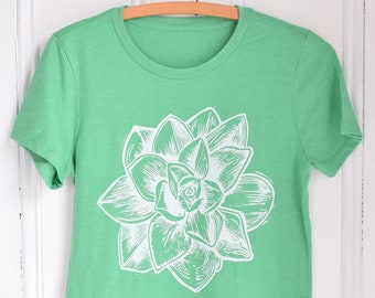 Womens Succulent T Shirt - Organic - Plant Print Tee - Tri-Blend - Print - Women's T-Shirts - Crewneck - Soft - Succulents - Linocut - Plant