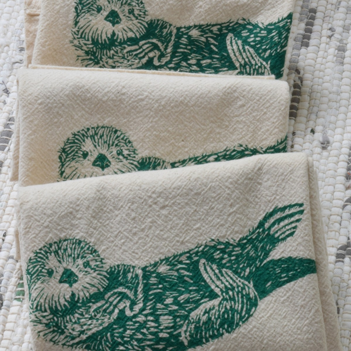 Sea Otter Napkins Set of 4 100% Organic Cotton Otters Print Green Table Setting