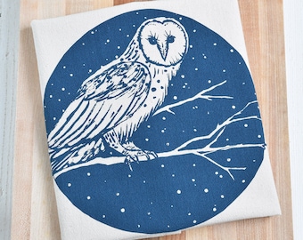 Barn Owl Tea Towel - Organic Cotton - Bird Print - Screen Printed - Unpaper Towel - Eco Friendly Kitchen Towels - Flour Sack Towel - Owls