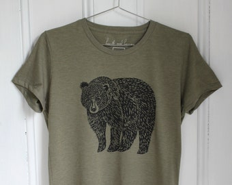 Mens T Shirt - Organic - Bear Tee - Tri-Blend - Hand Screen Print - Men's T-Shirts - Graphic T-shirt - Dad - Papa Bear Shirt