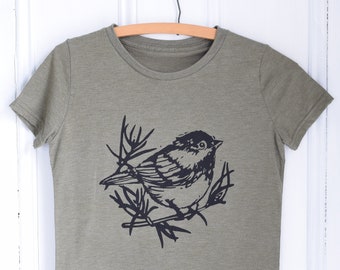 Womens Chickadee T Shirt - Organic - Bird Print Tee - Tri-Blend - Print - Women's T-Shirts - Crewneck - Soft - Songbird