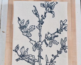 Organic Cotton Tea Towel - Forsythia Flower Print - Screen Printed - Flour Sack - Eco Friendly - Kitchen Decor - Hostess Gift - Botanical