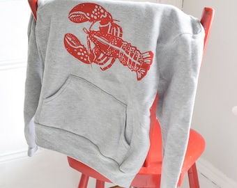 Kids Lobster Hoodie: Youth Pullover Sweatshirt, Nautical Print