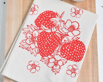 Strawberry Print Napkins - Set of 4 - Organic Cotton - Tablescape - Cloth Napkins  - Eco Friendly - Tabletop Decor - Fruit - Strawberries