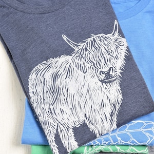 Mens Scottish Highland Cow T Shirt - Organic - Cattle Tee - Tri-Blend - Fox Print - Men's T-Shirts - Dad - Graphic Tee - Farm Animal Shirt