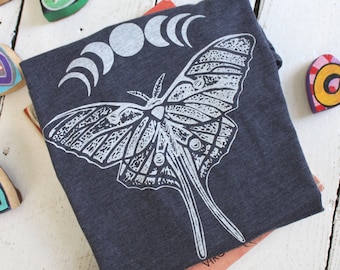 Kids Luna Moth Tee - Organic Kids T-shirt - Moon Luna Shirt - Children's Animal Shirt - Tri-Blend - Graphic Tees - Children's Gift - Unisex