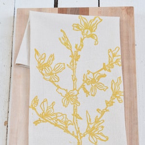 Hand Printed Organic Cotton Napkins: Forsythia Flower Design, Set of 4