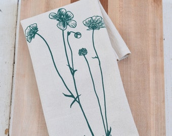 Organic Cotton Napkins - Dainty Flower Print - Set of 4 - Hand Printed - Cloth Napkins  - Eco Friendly - Poppy - Bar - Hostess - Flour Sack
