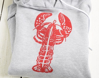 Lobster Hoodie - Unisex Adult Sweatshirt - Animal Print - Pullover Hoodie - Kangaroo Pockets - Fleece - Nautical Print - Maine - Ocean