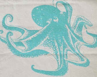 Octopus Tea Towel - Organic Cotton - Flour Sack Towel - Screen Printed - Unpaper Towel - Kitchen Towels - Nautical Decor - Kitchen Gift