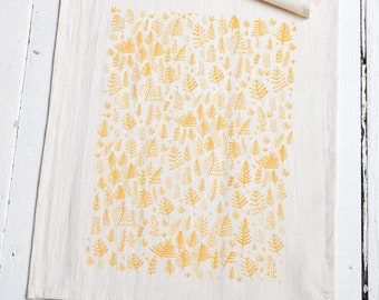 Tea Towel - Organic Cotton - Fern Print - Flour Sack Towel - Eco Friendly - Organic Tea Towel - Yellow