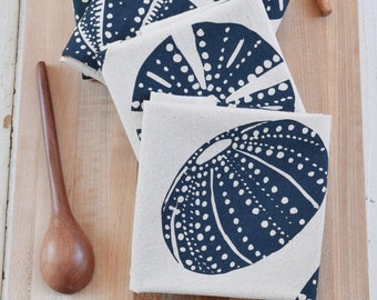 Organic Cotton Napkins - Sea Urchin Print - Set of 4 - Hand Printed - Cloth Napkins  - Eco Friendly - Ocean - Bar - Hostess - Flour Sack
