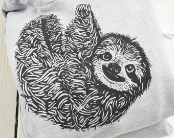 Sloth Hoodie - Unisex Adult Sweatshirt - Animal Print - Pullover Hoodie - Kangaroo Pockets - Fleece - Sloth Gift - Sloth Shirt