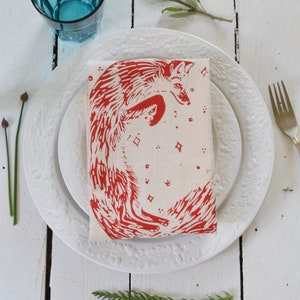 Celestial Fox Napkins: Organic Cotton Cloth, Red Print - Set of 4