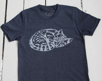 Kids Cat Tee - Organic Kids T-shirt - Children's Animal Shirt - Tri-Blend - Graphic Tees - Children's Gift - Unisex - Sleeping Kitten Tees