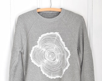 Tree Ring Print Sweatshirt: Unisex Fleece Pullover, Woodland Design