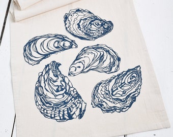 Oyster Tea Towel - Organic Cotton - Oysters - Eco Friendly Kitchen Towel - Nautical Decor - Organic Flour Sack Towel - Sea Shell - Oysters