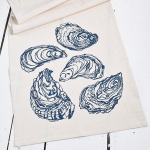 Oyster Tea Towel Organic Cotton Oysters Eco Friendly Kitchen Towel Nautical Decor Organic Flour Sack Towel Sea Shell Oysters image 1