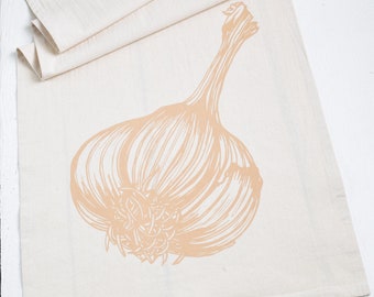 Garlic Bulb Tea Towel - Organic Cotton - Eco Friendly - Flour Sack Kitchen Towel - Botanical Print - Tea Towels Flour Sack - Screen Printed