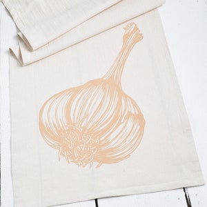 Garlic Bulb Tea Towel: Organic Cotton Flour Sack, Screen Printed