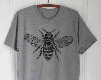 Mens Bee T Shirt - Organic - Honeybee Tee - Tri-Blend - Pollinator Shirt - Men's T-Shirts