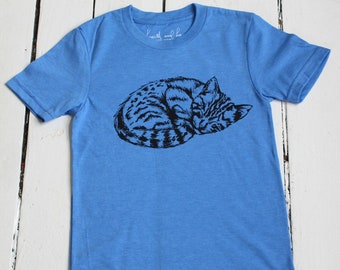 Kids Cat Tee - Organic Kids T-shirt - Children's Animal Shirt - Tri-Blend - Graphic Tees - Children's Gift - Unisex - Sleeping Kitten Tees