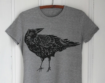 Women's Crow T-Shirt - Organic - Raven Tee - Tri-Blend - Animal Shirt - Women's T-Shirts - Screen Printed - Bird Shirt - Super Soft Tee